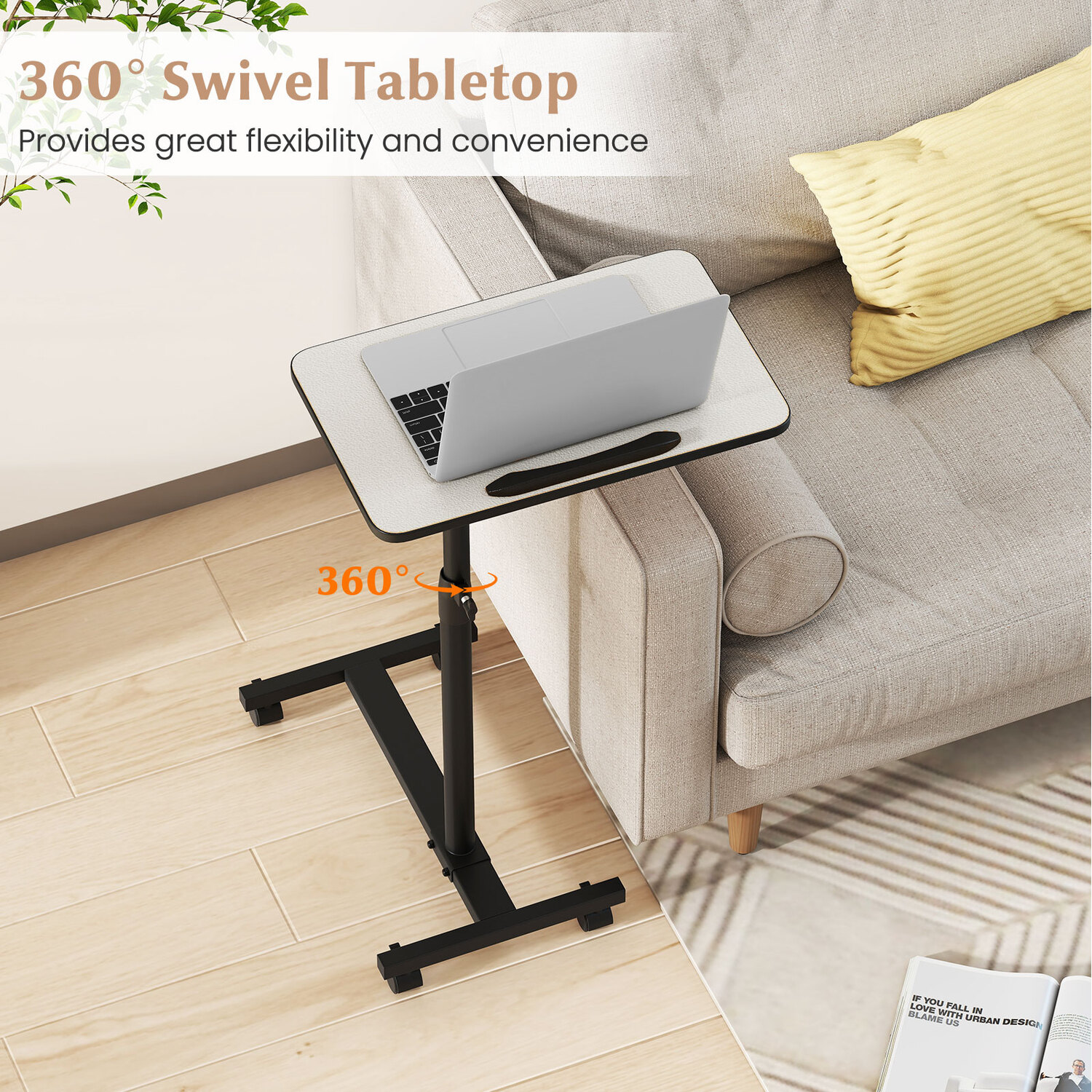Tilting Bedside Table - Grey