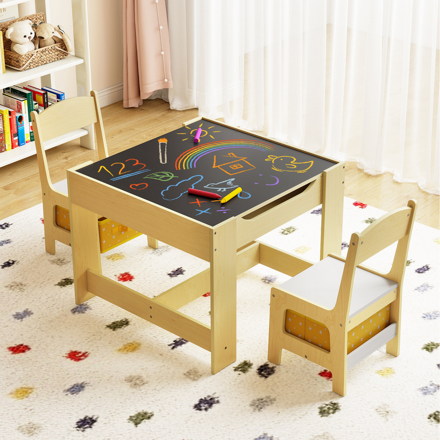 Kids Multifunctional Activity Table Set - Natural