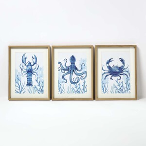Set of 3 Blue Sea Animal Wall Art