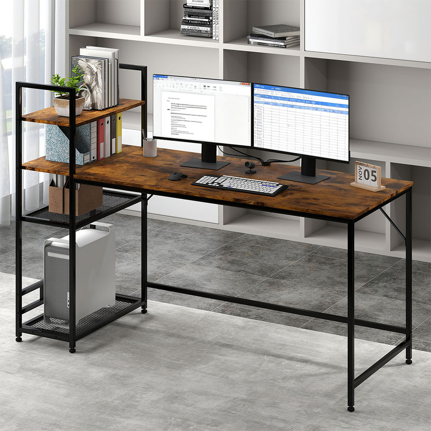 Computer Desk Home Office Workstation 4-Tier Shelf