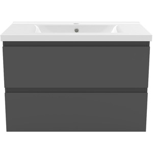 800mm Vanity Unit with Basin Gloss Grey Ceramic Wall Hung Bathroom Cabinet