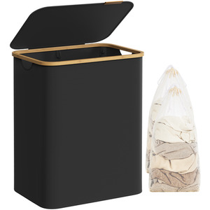 Black SONGMICS Laundry Basket with Lid, 2-Section Large Laundry Hamper shot 11673279