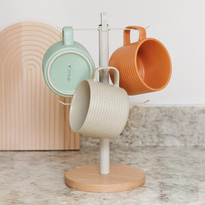 KitchenCraft Idilica Metal Mug Tree with Beechwood Base