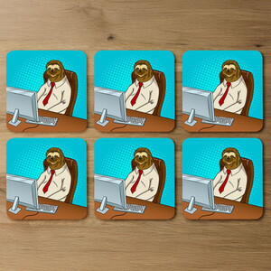 Sloth animal office worker pop art retro Designer Coaster Set