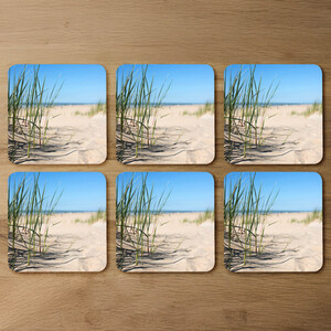 Grass in the sand dunes with the lake in the background Designer Coaster Set