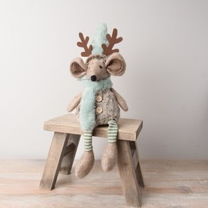 Sitting Mouse with Antlers and Scarf