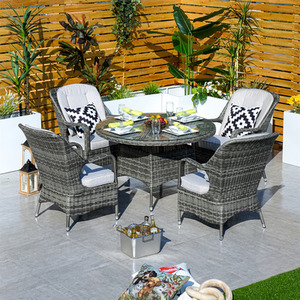 Abrihome 4 Seater Round Garden Dining Table and Chairs Set with Glass Top