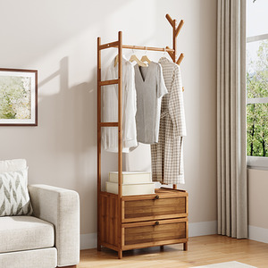 Multi-functional Wooden Coat Rack with Storage Drawers