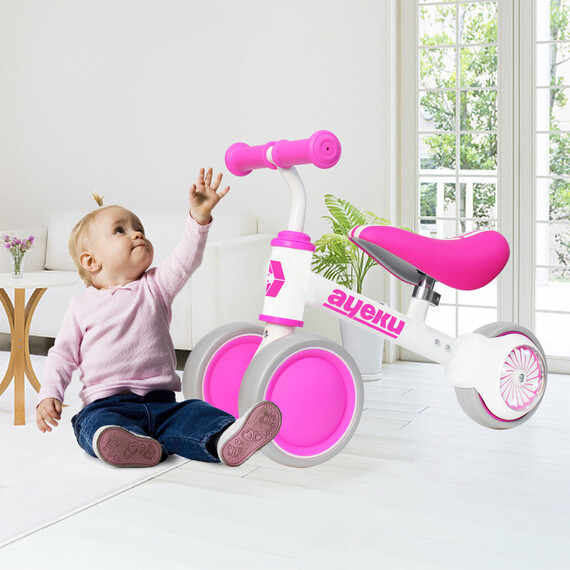 AyeKu Baby Toddler Balance Bike Flashing Light Wheels, 1-3 Years, Rose Flower
