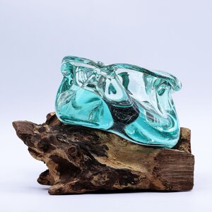 Molten Glass Wood Ashtray Candle Holder Indonesian Craft