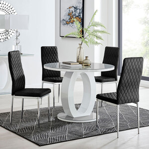 Giovani Round Grey 100cm Table and 4 Velvet Milan Chairs