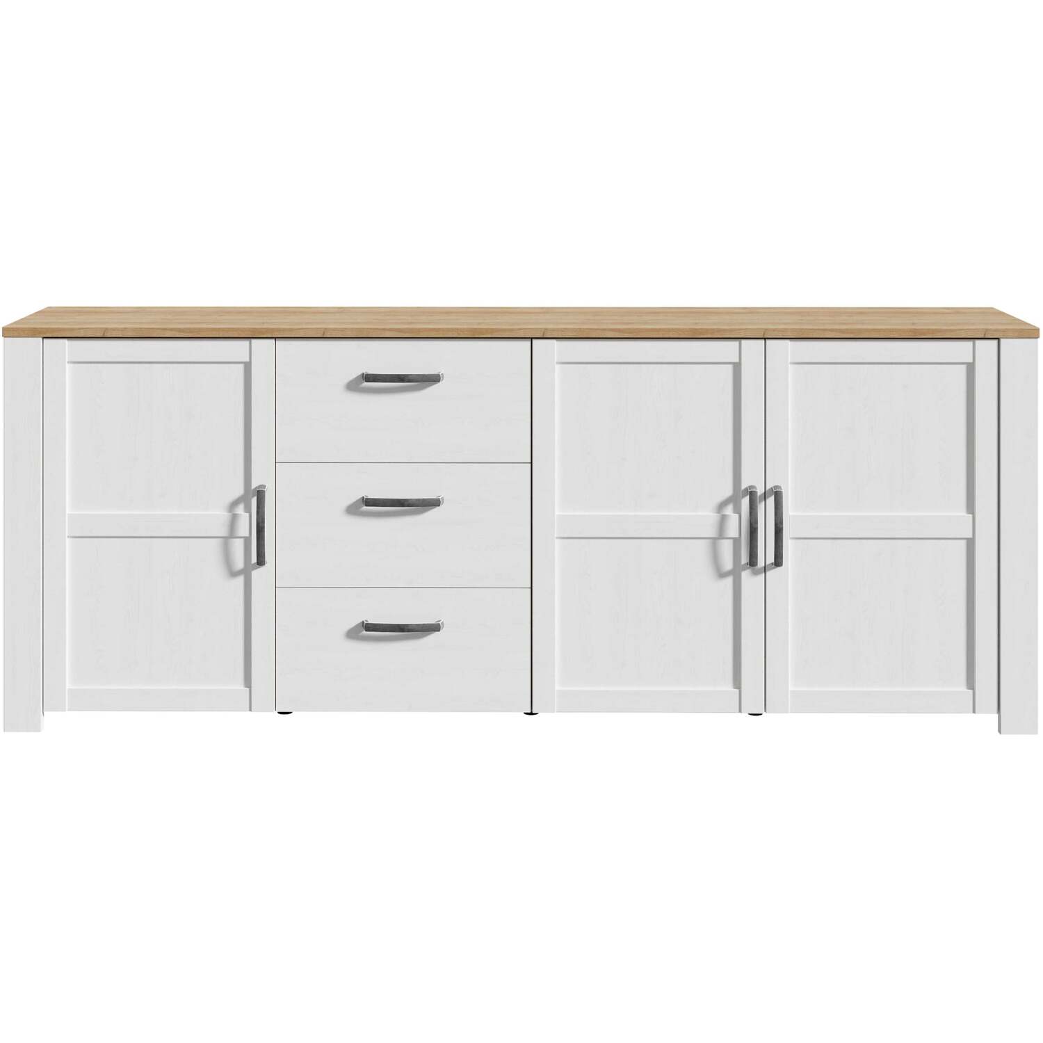 Wyld Haus Bramblecroft Large Sideboard, White Body with Natural Oak Top, 3 Doors & 3 Drawers - White