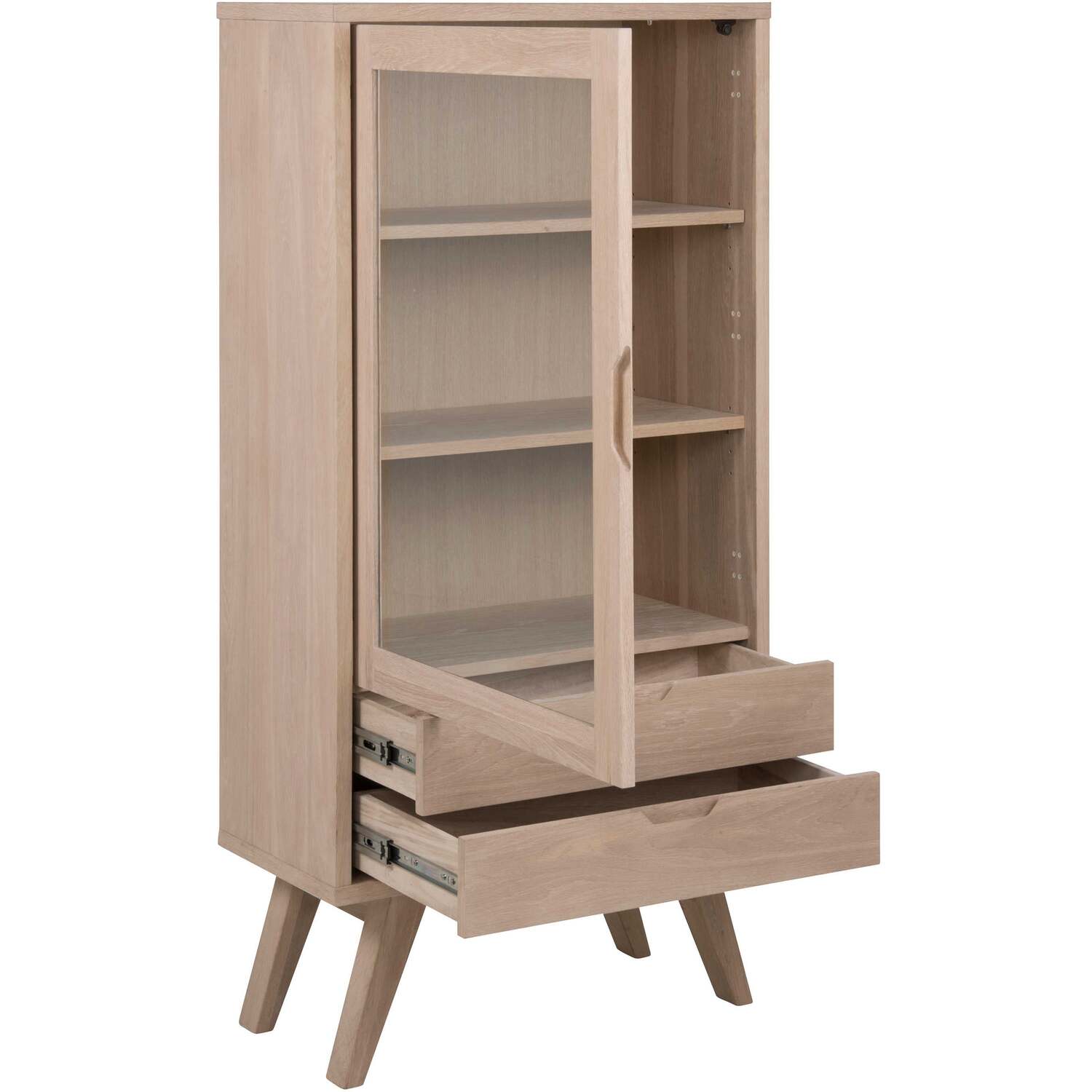 Wyld Haus Kotka White Oak Display Cabinet with Tempered Glass, 2 Drawers and 2 Shelves - White Pigmented Oak