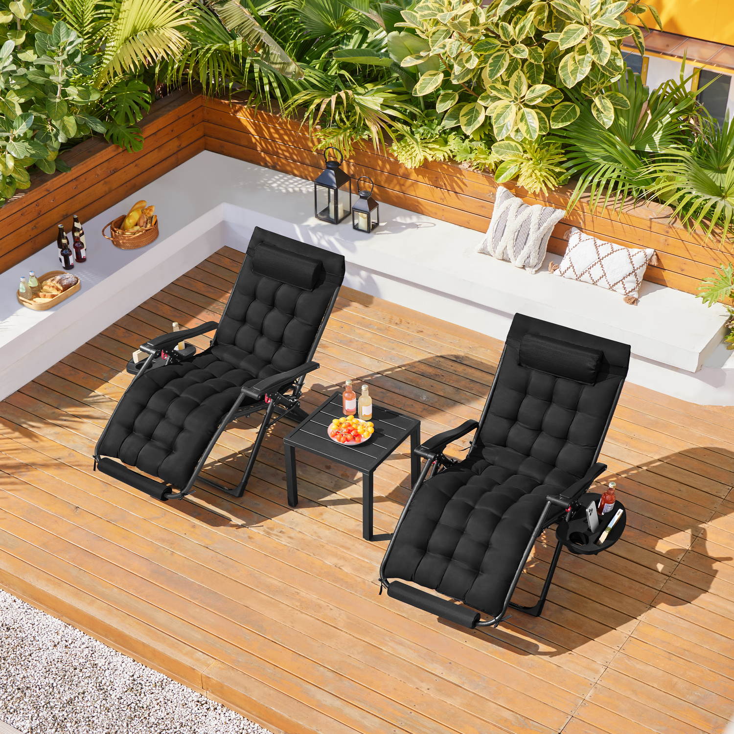 Yaheetech Soft Padded Foldable Lounge Chair - Black 70cm - Black