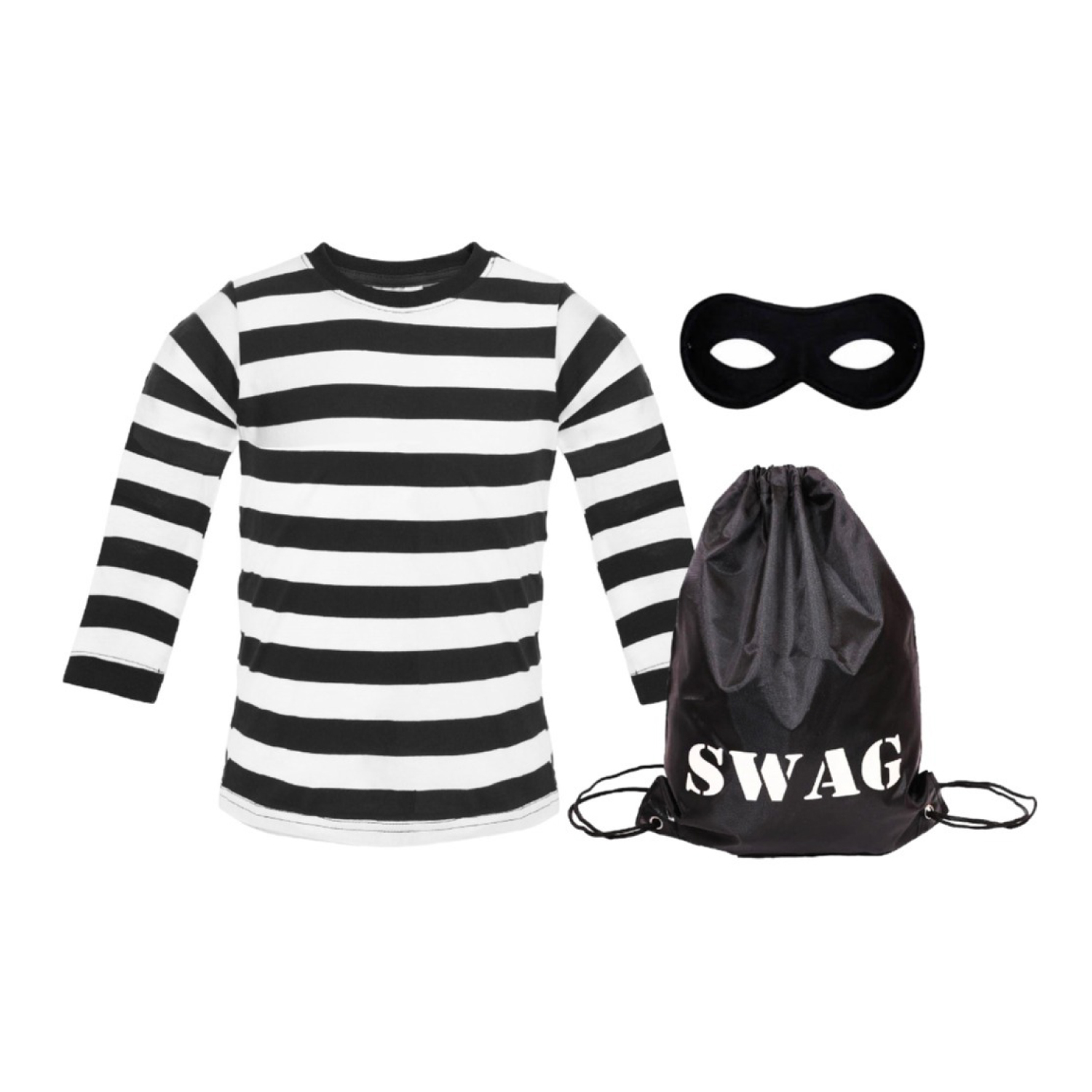 Storybook Burglar Costume - Long Sleeve Top, Mask & Swag Bag