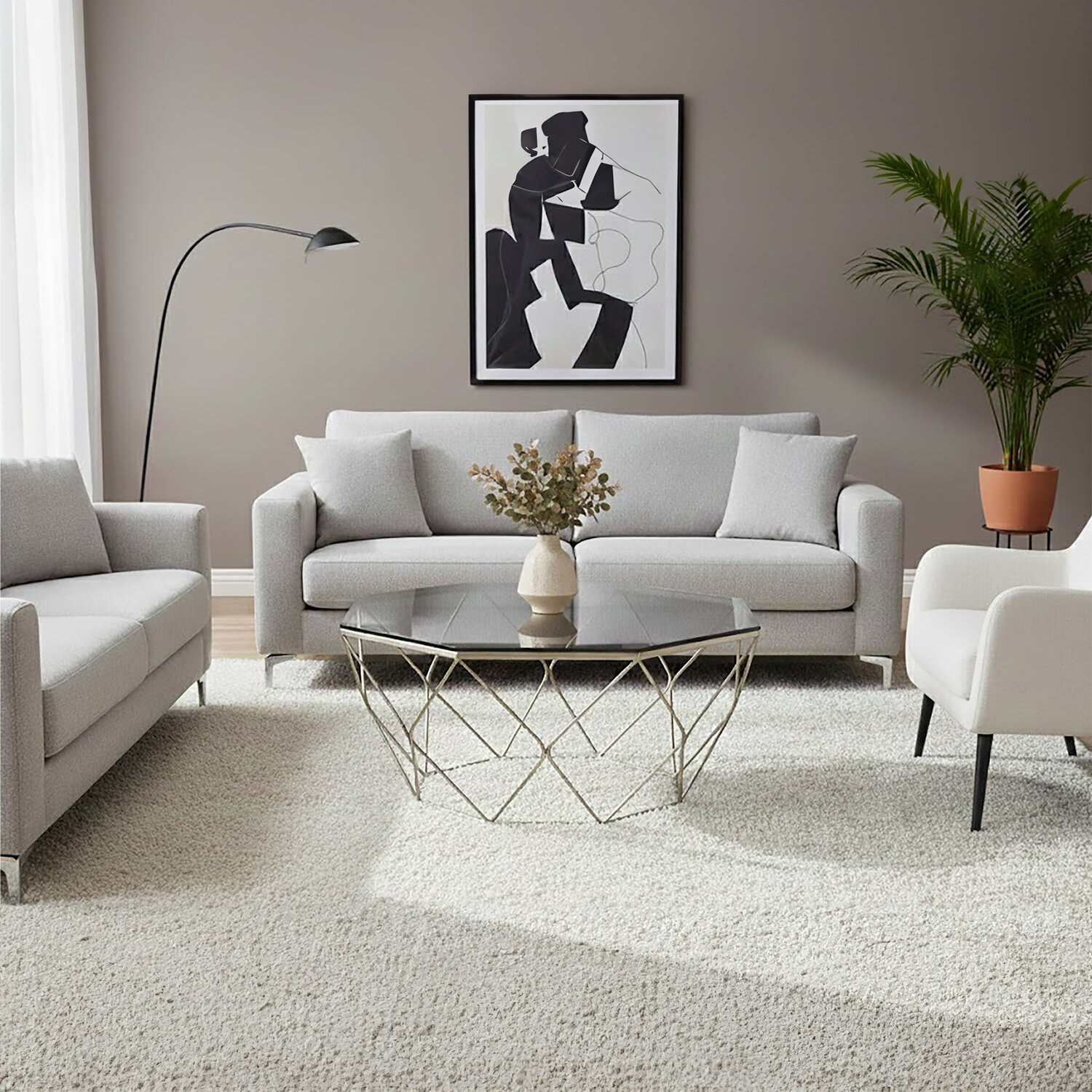 Allure Hexagon Coffee Table With Brushed Nickel Base - Grey