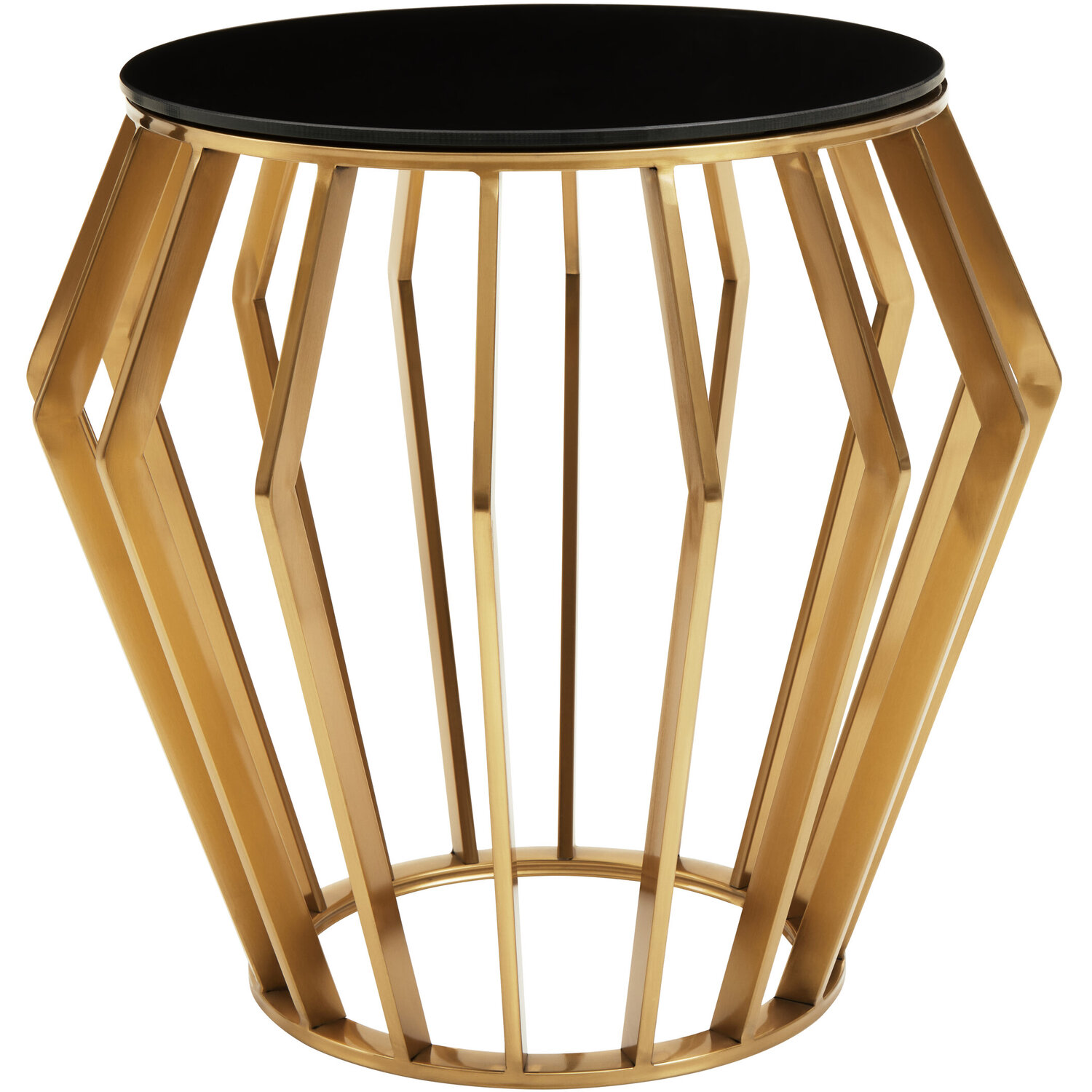 Ackley Gold Round Side Table with Black Glass - Gold