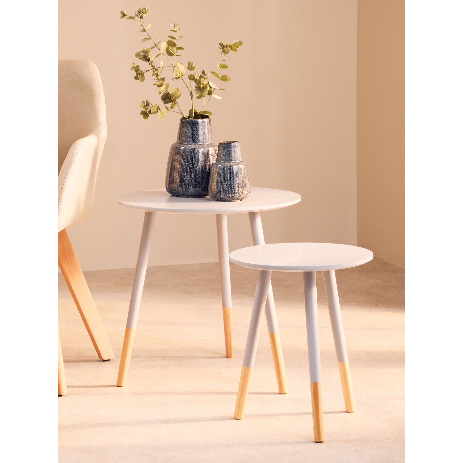 Viborg Set Of Two Grey Round Side Tables - Grey