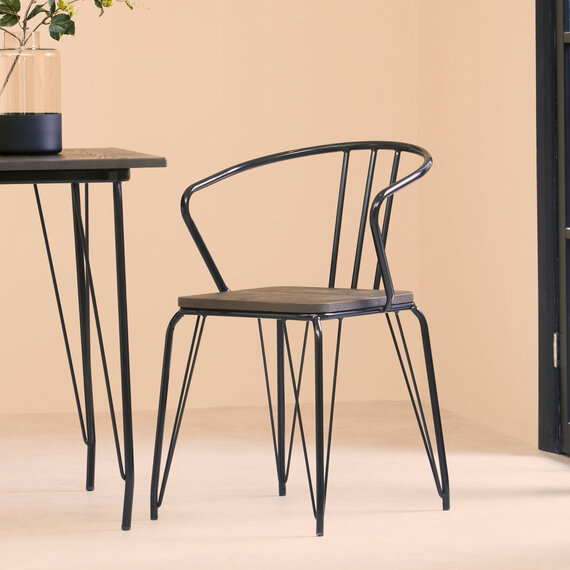 District Black Metal And Elm Wood Armchair