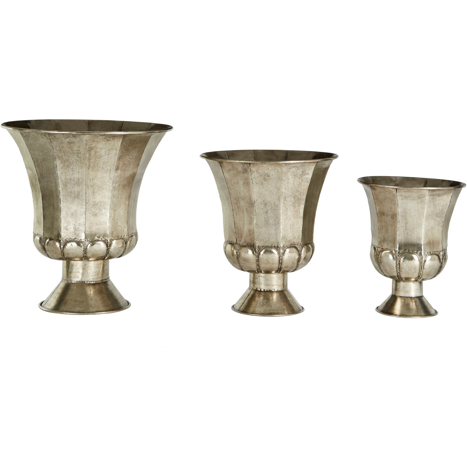 Reza Set of 3 Antique Silver Finish Planters - Silver