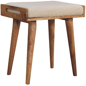 Solid Wood Boucle Cream Tray Style Footstool