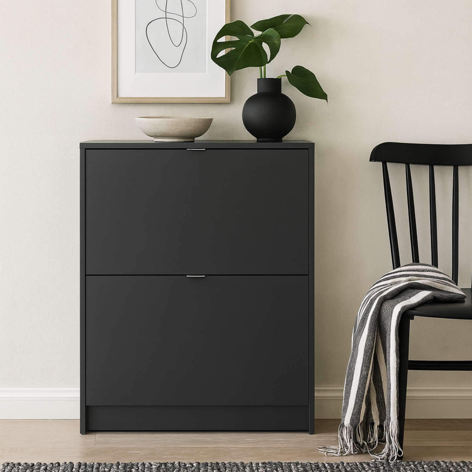 Prague Matt Shoe Cabinet 2 Flip Down Doors - Black