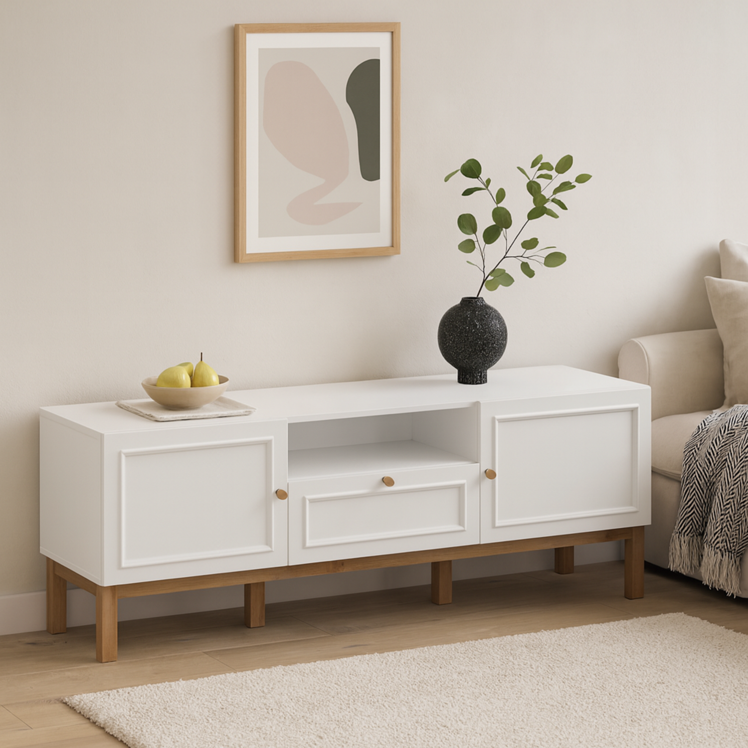 Turku Light and TV Unit 2 Doors 1 Drawer - Natural and Grey