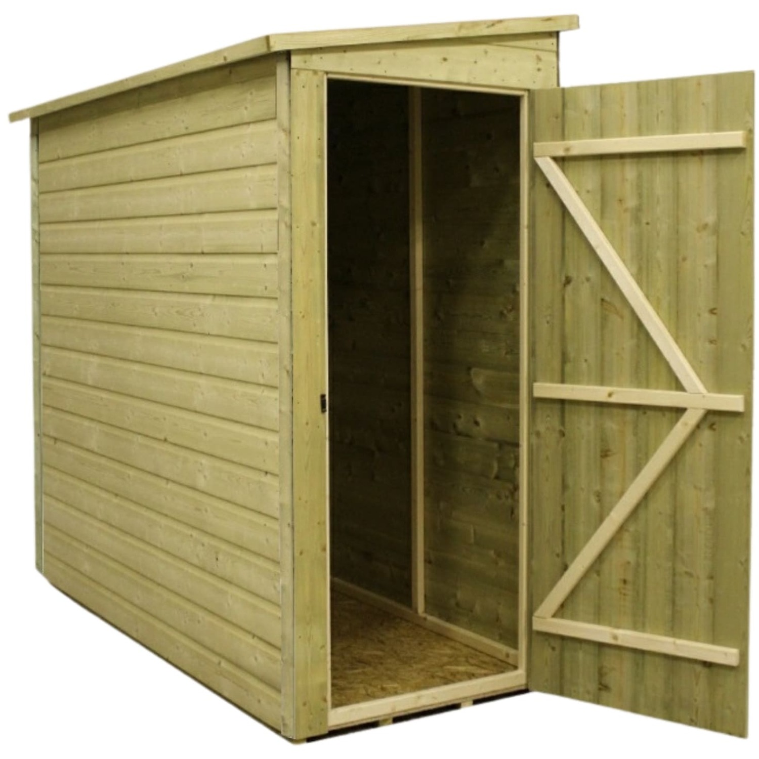 Empire 2200 8x3 Pent Garden Shed with a Single Door Both Side Panels - Green