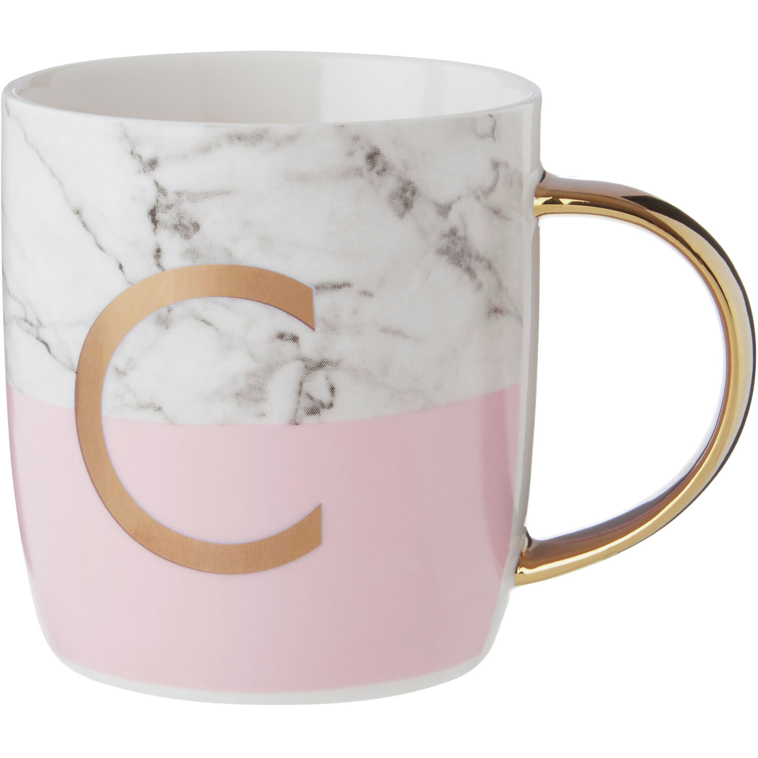 Frosted Deco Marble Effect and Pink Monogram Mug, C - Pink