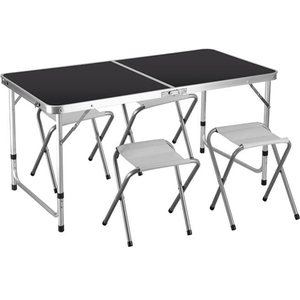 Modern Outdoor Living 4ft Folding Table & 4 Stool Set - Portable Adjustable Aluminium Suitcase