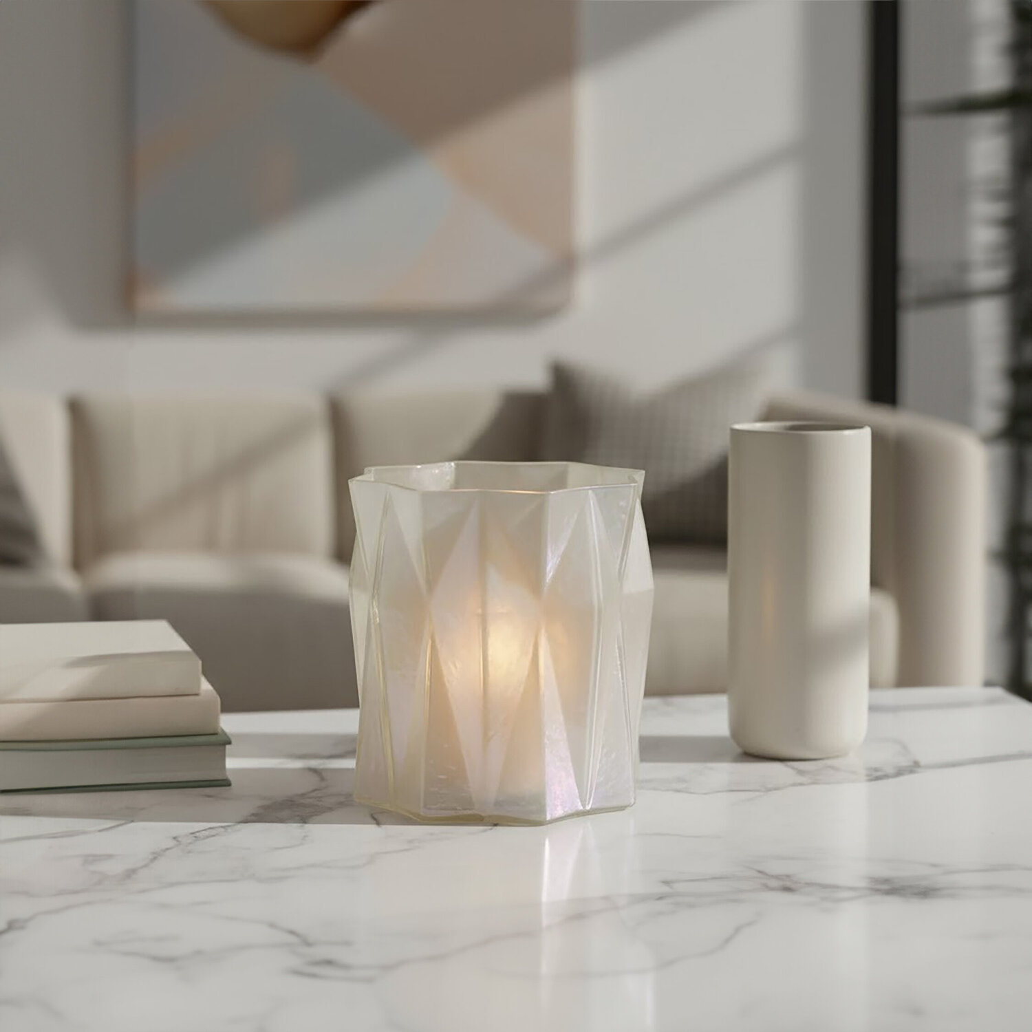 Rambia Small Irridescent Glass Candle Holder - Silver