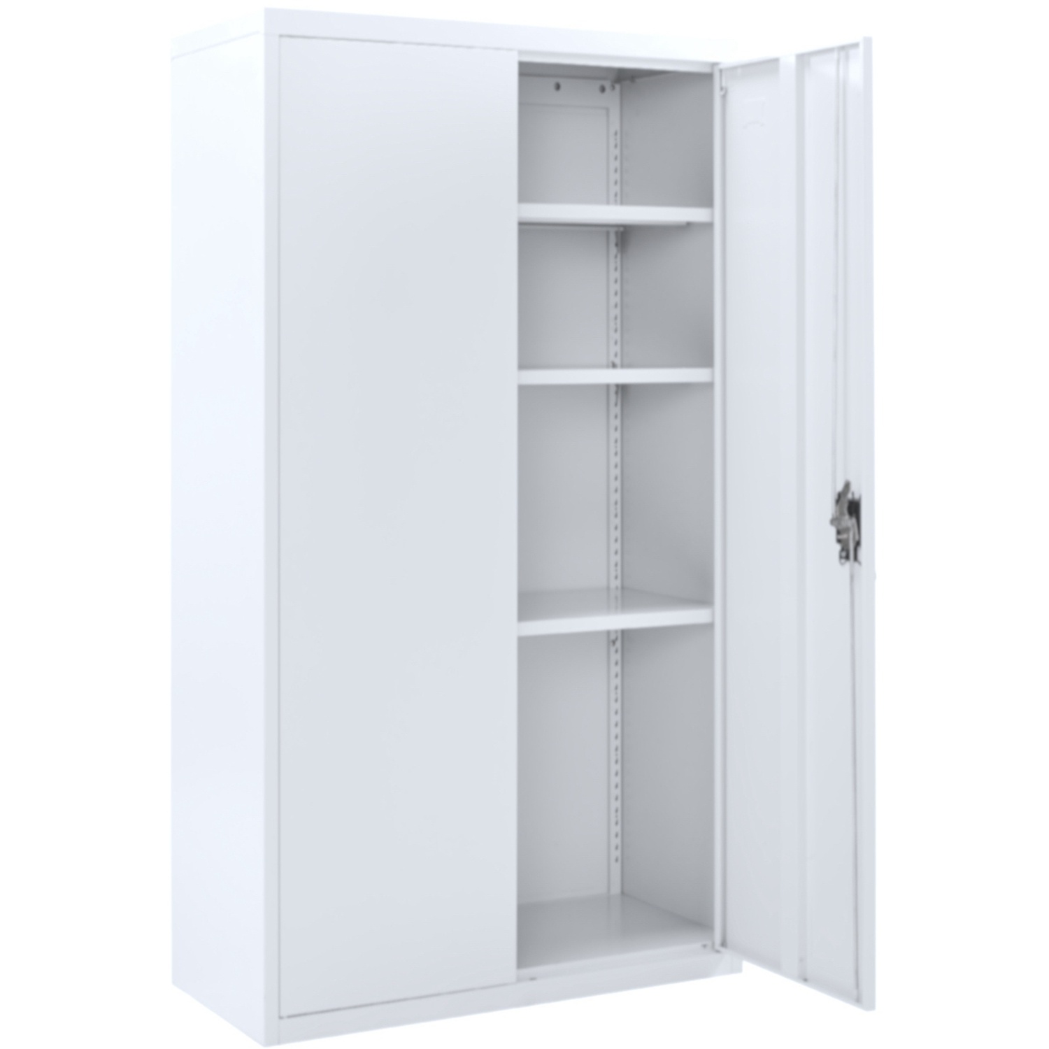 MMT White Steel Storage Cabinet - 2 Door Lockable Filing Cabinet -Storage Cupboard for Home, Office Documents, Files, Pantry - 3 Shelf Unit 75cm x 40 x 140cm- - Image 2