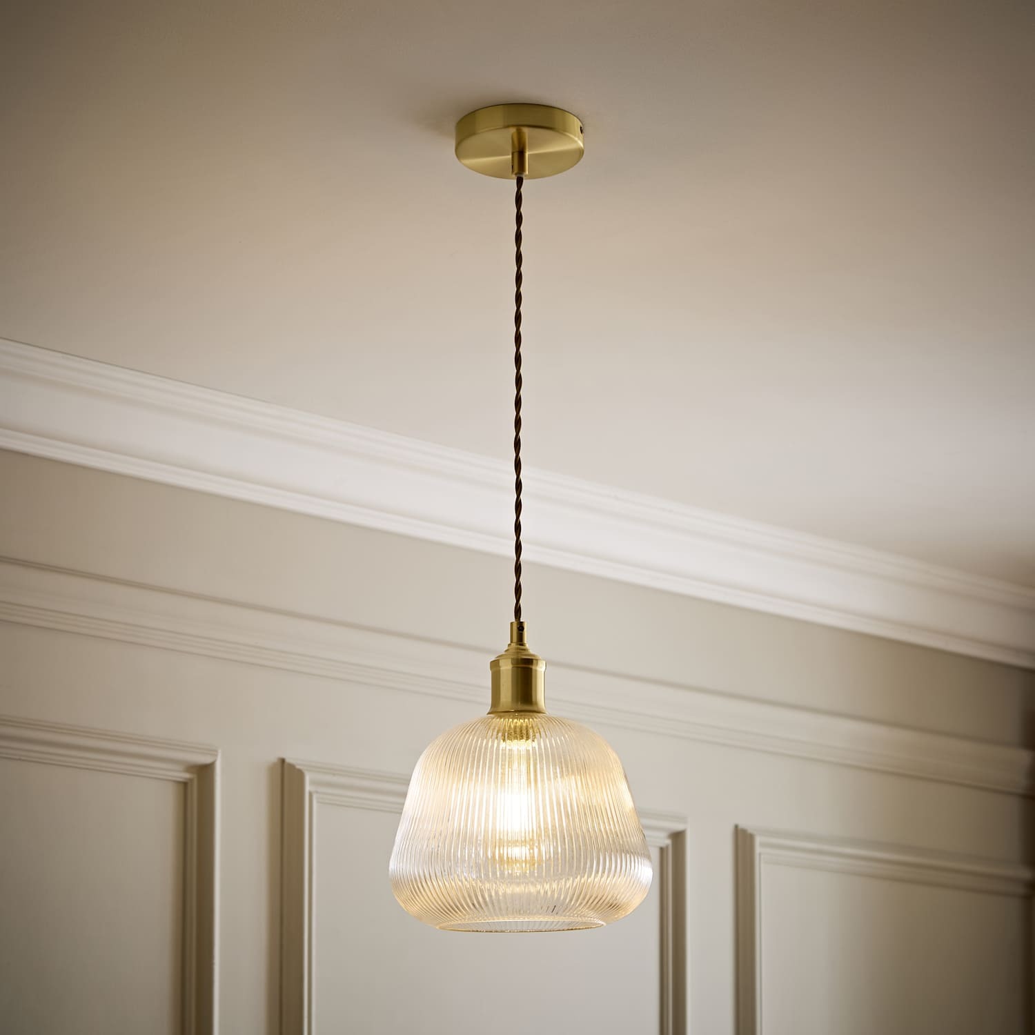 Valuelights Unisex Gold Delora Ribbed Bell Glass Shade Single Ceiling Pendant Light In - Image 4