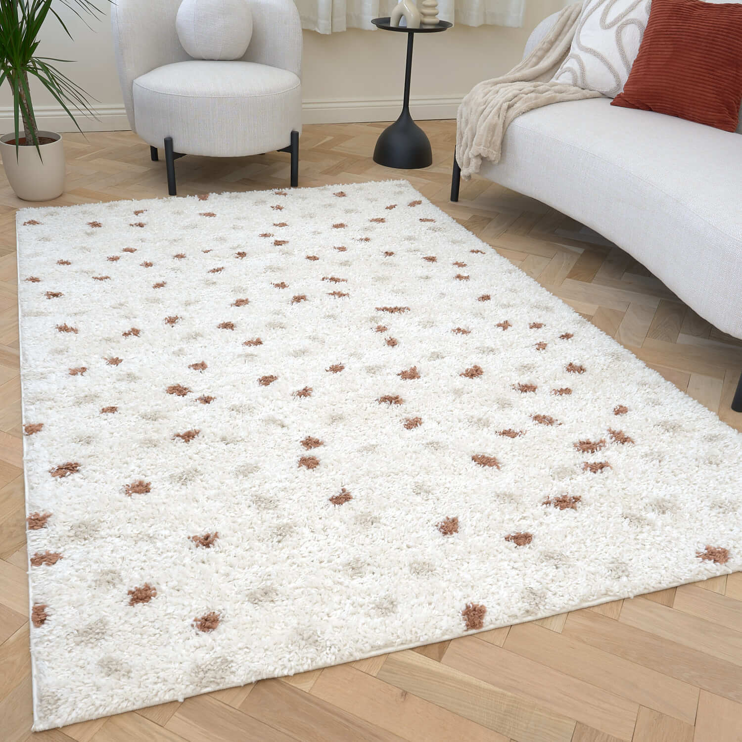 The Rugs Moodi Dots Design Patterned Shaggy Rug - Cream-Terra / 150Cm - Image 3
