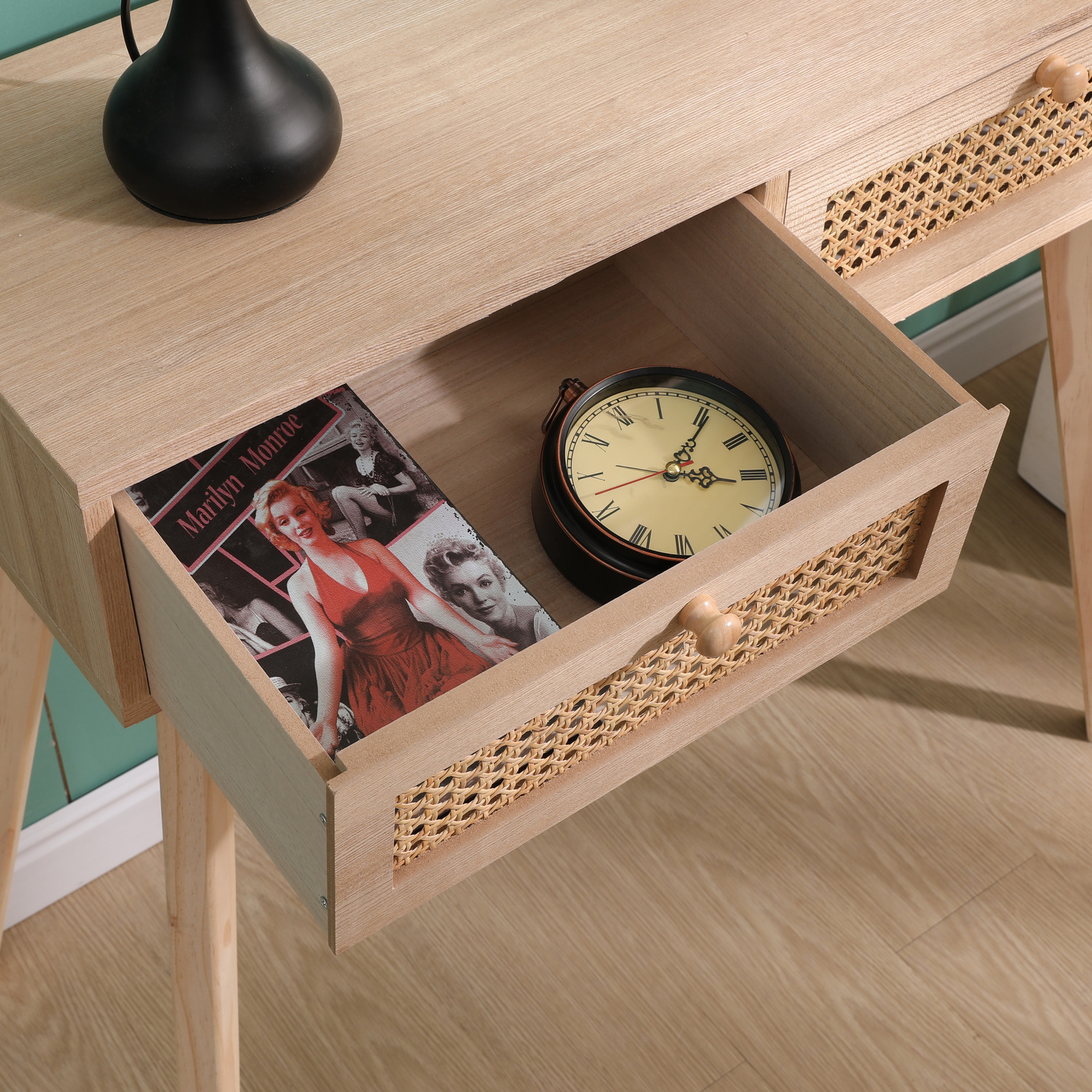 Slim Console Table With Undershelf - Oak