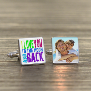 Personalised I Love You To The Moon and Back Photo Upload Cufflinks - Silver Finish