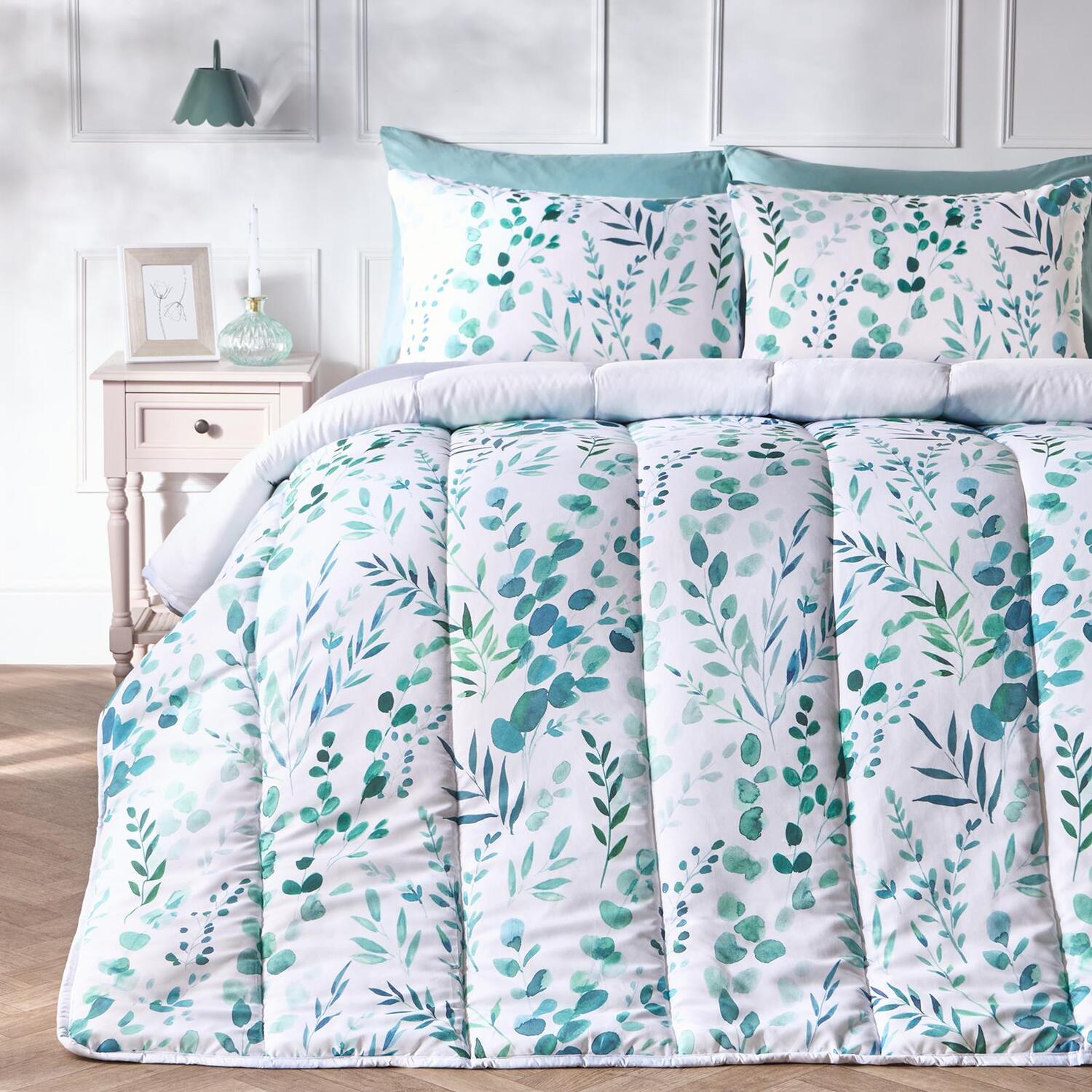 Ohs Floral Print Coverless 10.5 Tog Duvet Set - Sage / Single