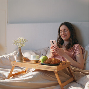 Bamboo Bed Tray Table with Foldable Legs Lap Tray