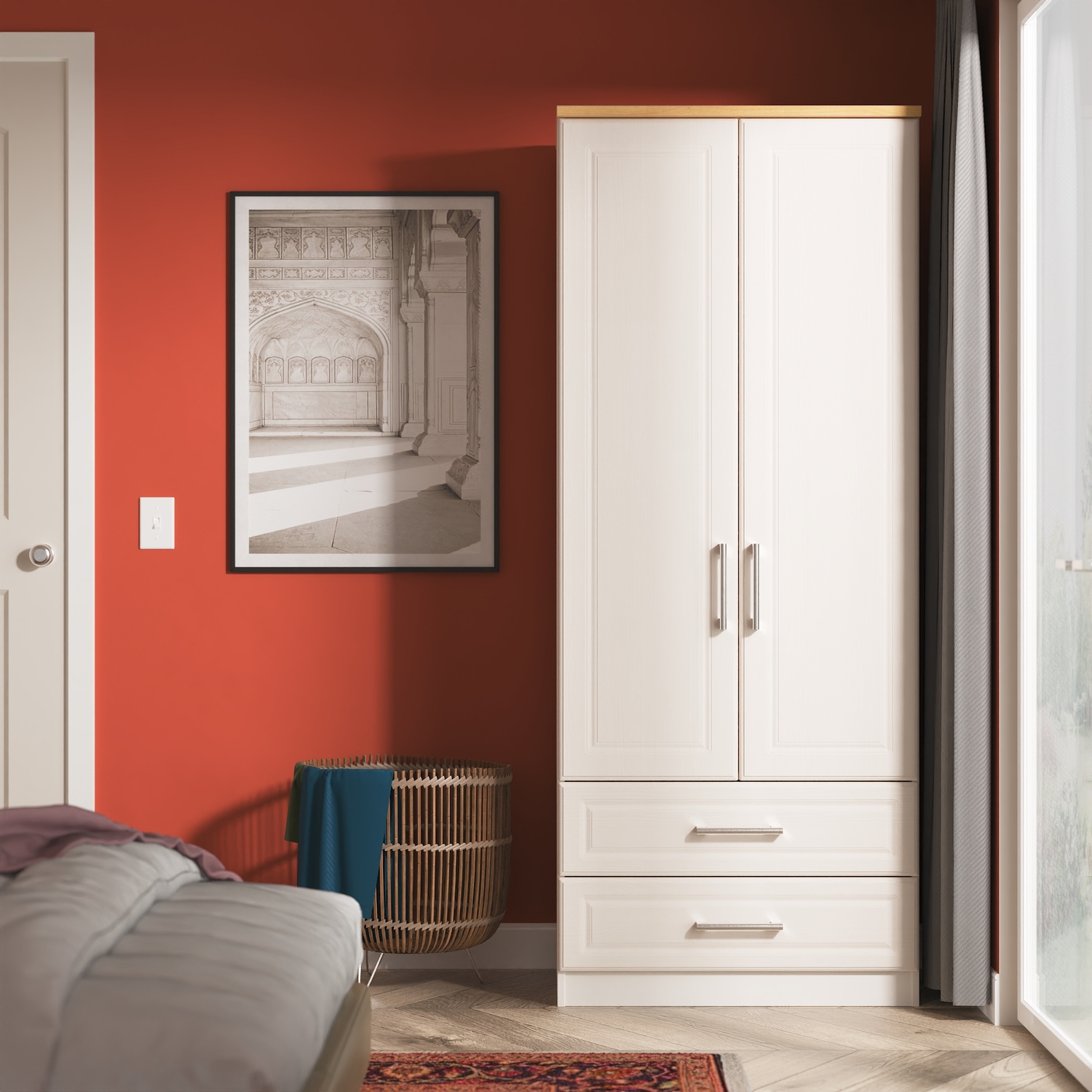 Emeley Ready Assembled 2 Door 2 Drawer Wardrobe - Kashmir Ash & Modern Oak