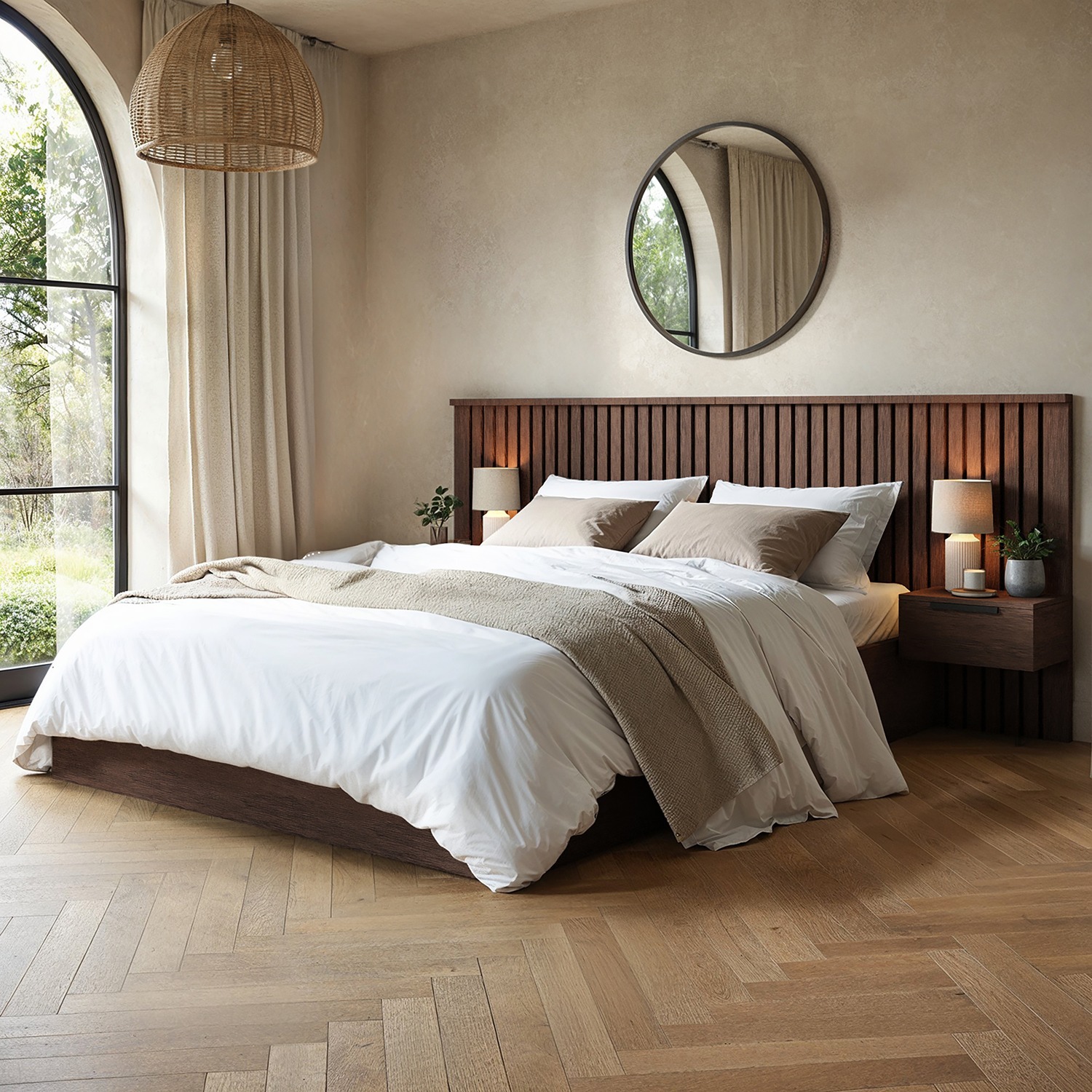 Solace+Co Taylor Ottoman Bed With Side Tables Walnut Double, Brown