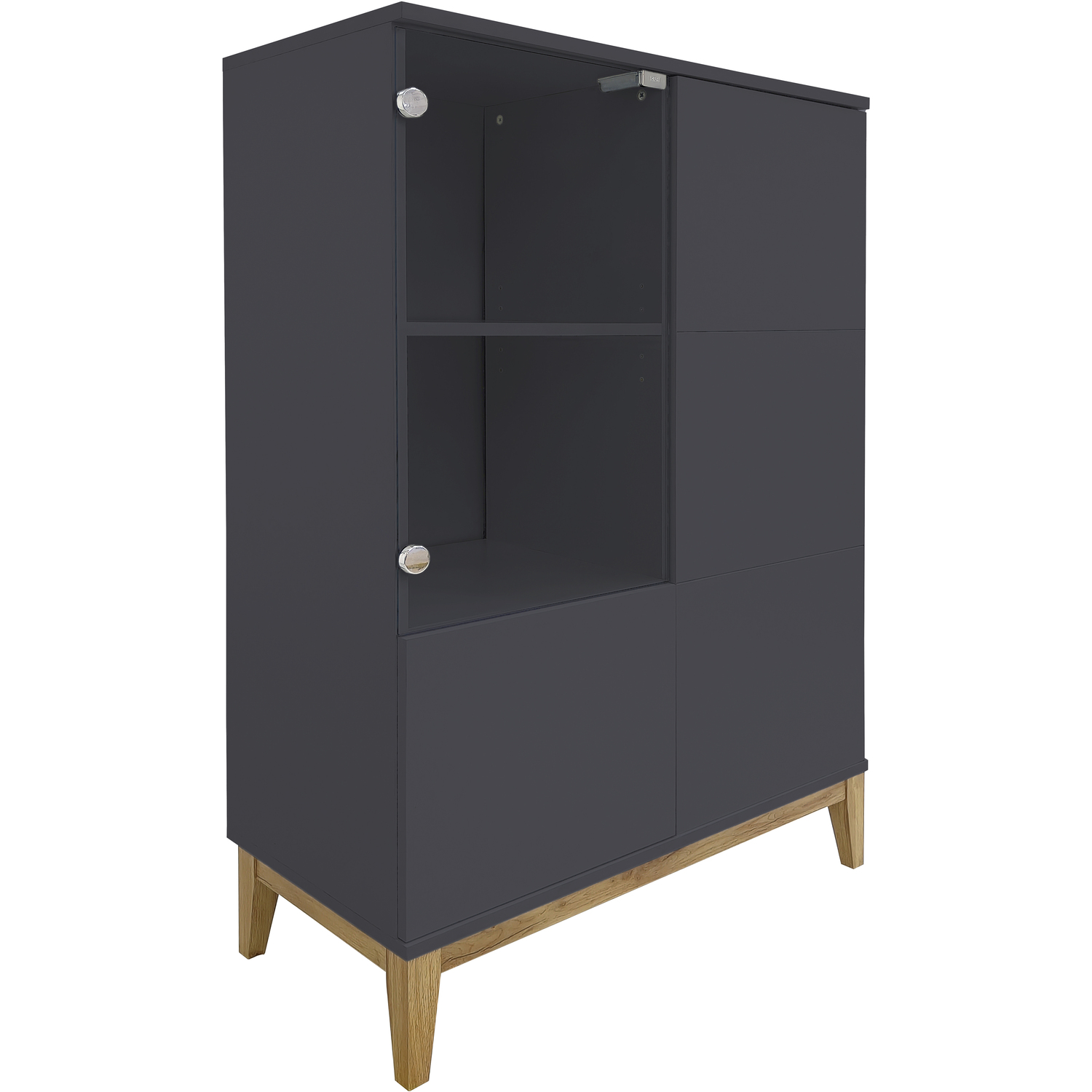 Pelle Highboard 1 glass door and 2 window doors in GreyWotan Oak - Grey/Wotan Oak