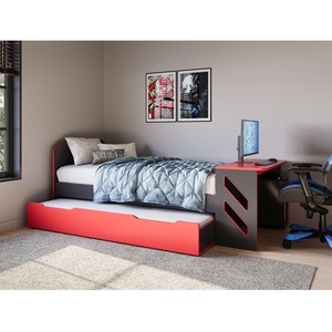 Portal Gaming Single Bed with Drawer Black & Red