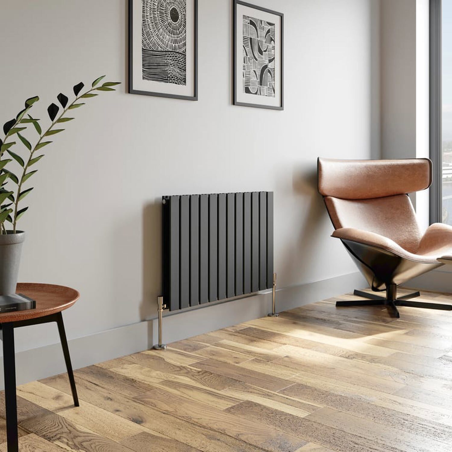 Temprazo Horizontal Double Flat Panel Designer Radiator - 600 X 1060Mm Anthracite - Grey / 910Mm / 600Mm