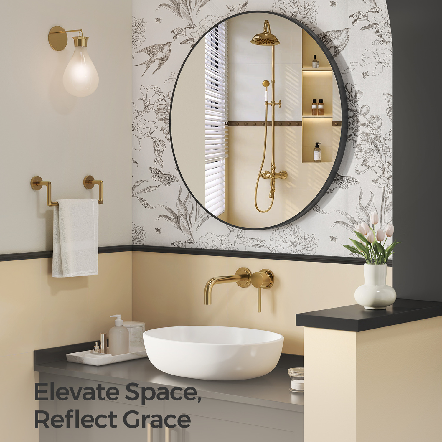 Image of Round Mirror, 91 cm Bathroom Mirror&hellip;