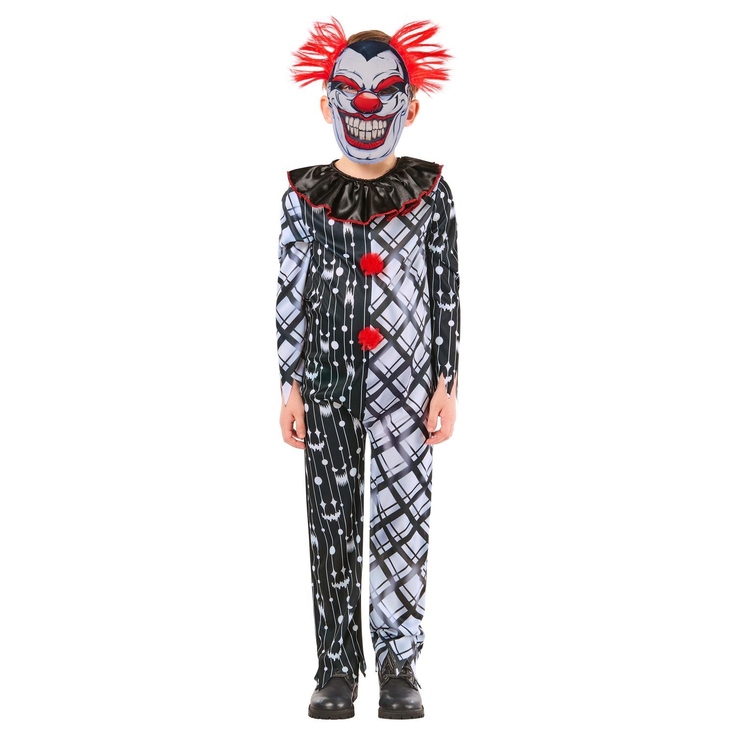 Bristol Novelty Childrens/Kids Sinister Clown Monochrome Costume - Black/White/Red / 5-6 Years