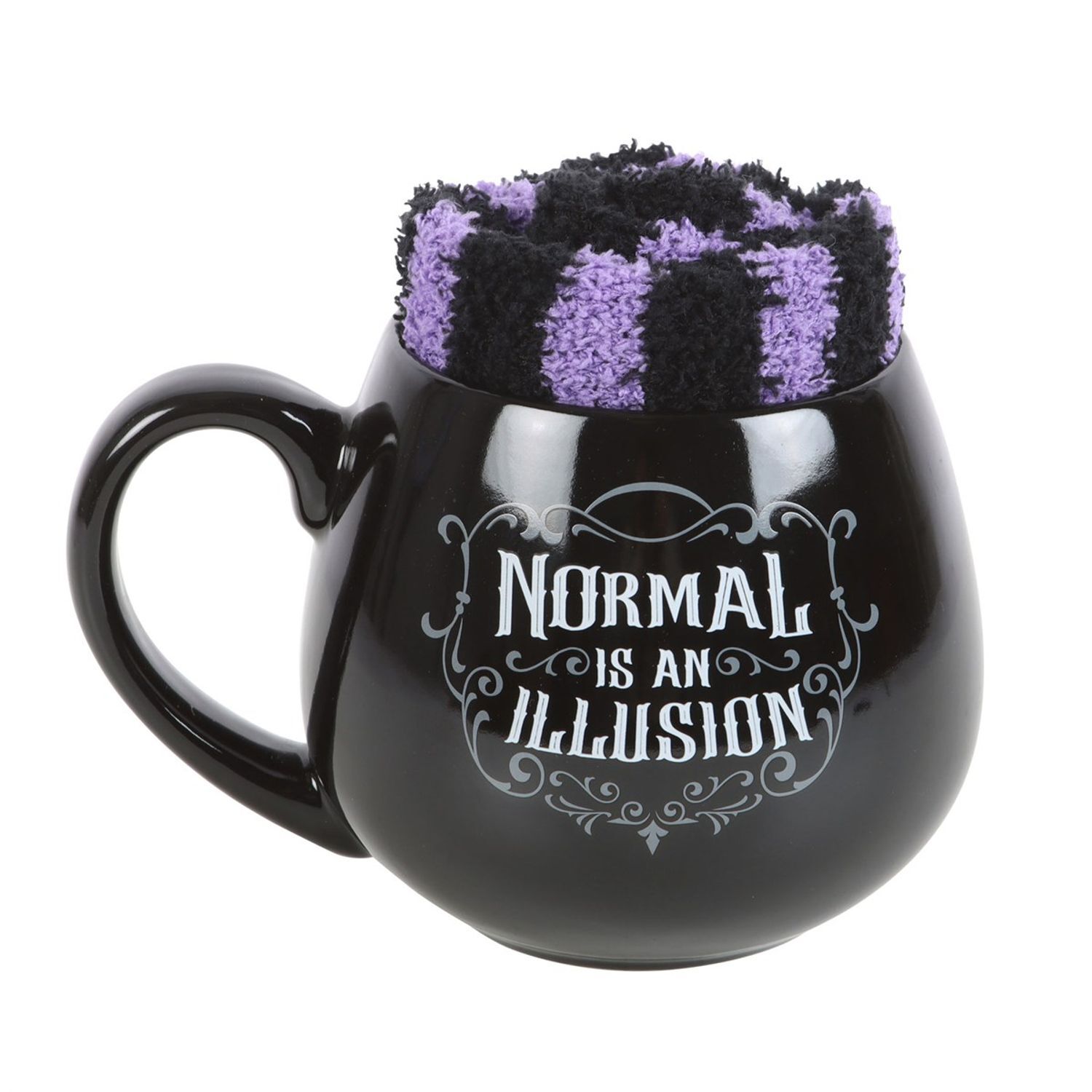Something Different Normal Is An Illusion Gothic Mug And Sock Set - Black/Purple