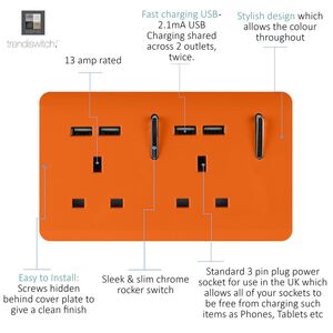 Trendi 2 Gang 13 Amp 4 x 2.1mA Type A USB Switched Plug Socket