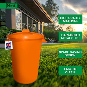 Neat. 90L Large Plastic Bin With Metal Handle, Heavy Duty Kitchen Dustbin With Lid- Orange