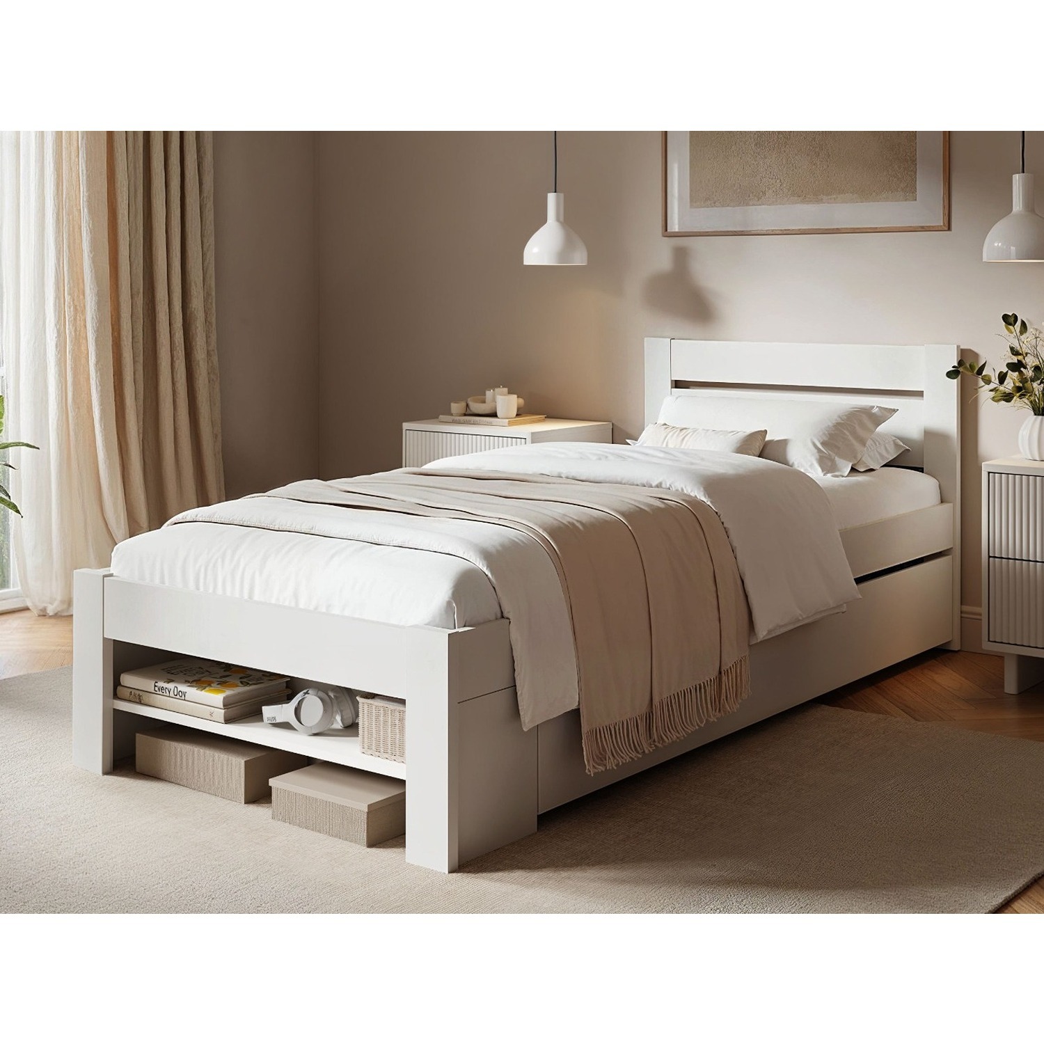 Pradis Single Storage Bed White - White