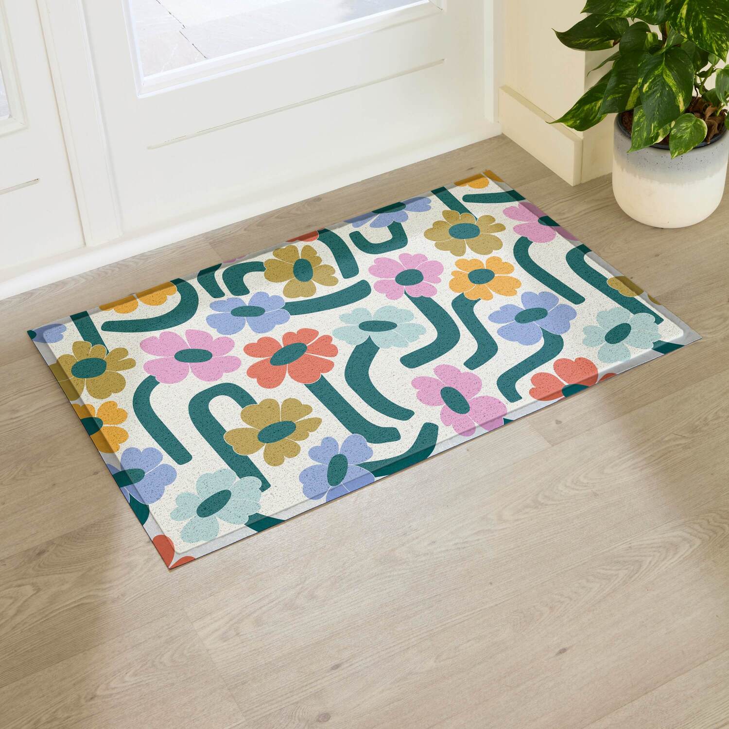 Artsy Mats Elizabeth Olwen Chunky Floral Indoor/Outdoor Doormat (90X60cm) - Multi / 90 X 60Cm